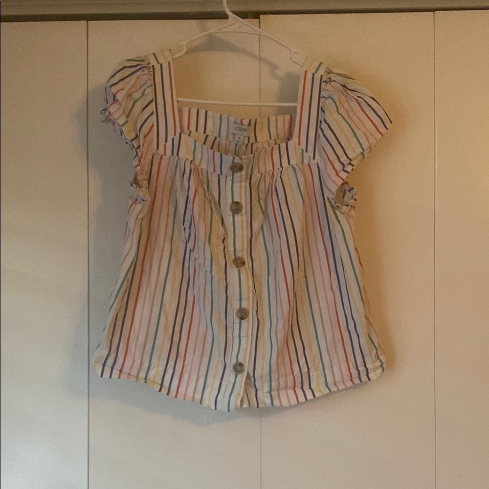 Banana Republic White and Red Blouse with Puff Sleeves